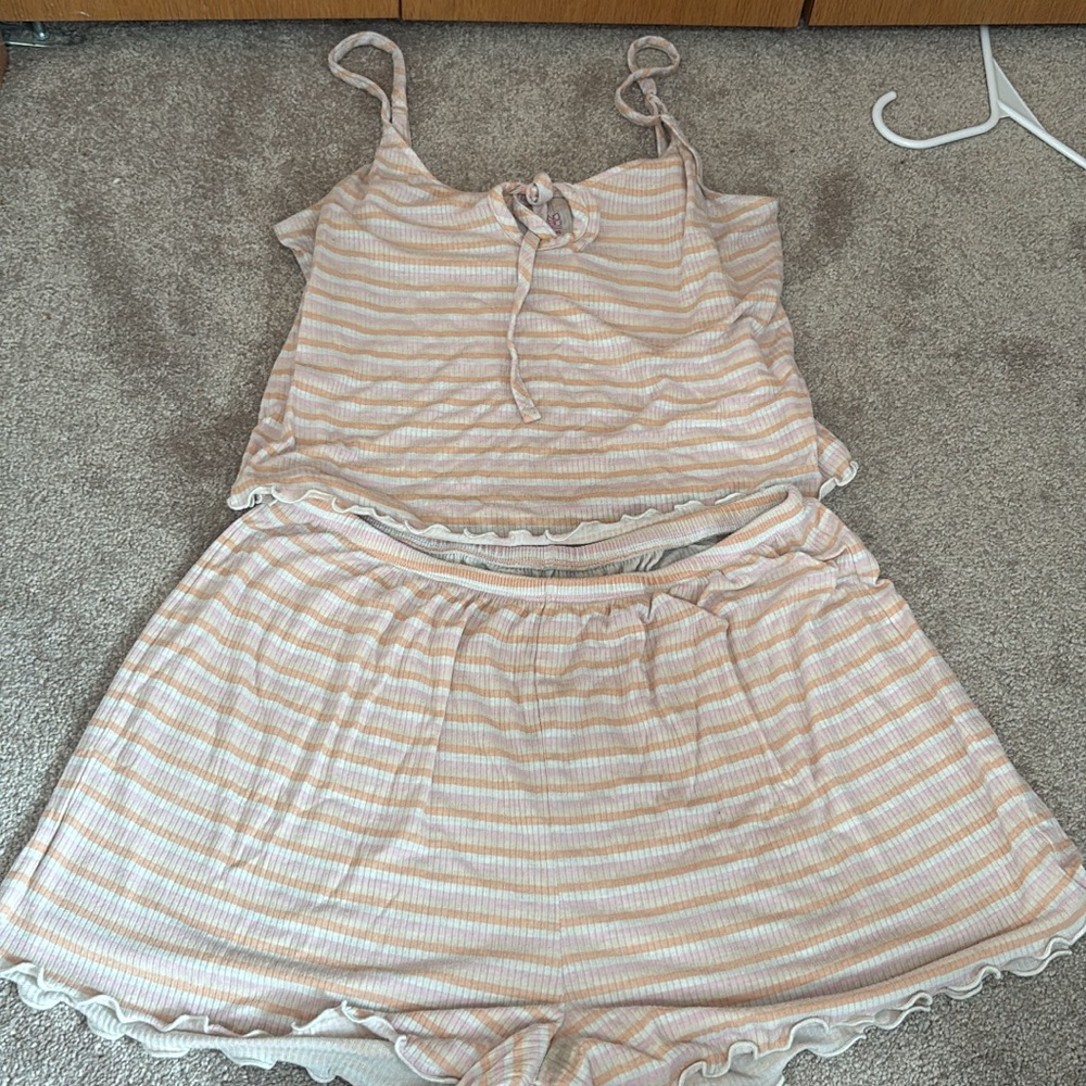 NOBO Cream and Pink Striped Pajama Set